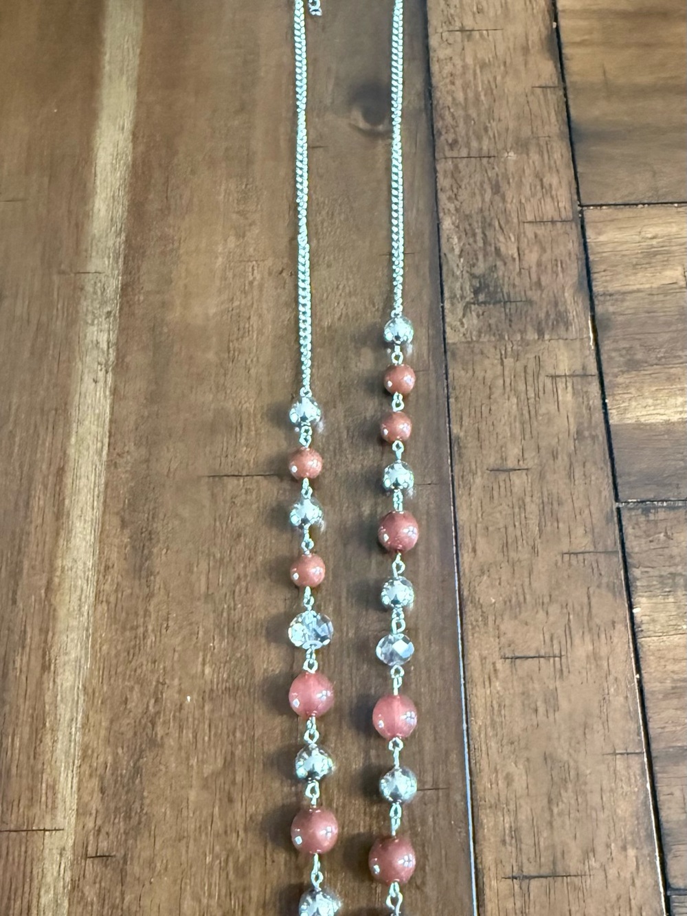 paparazzi Rose-Peach Bead and Crystal Strand Necklace with Earrings